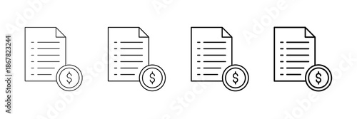 Payroll Sheet Icons Vector Set In Different Stroke Line Style