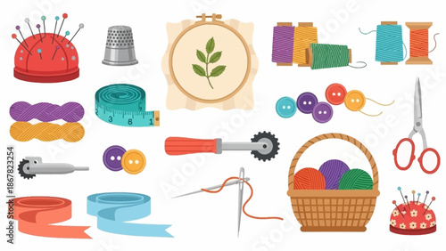 Assorted Sewing Accessories and Tools for Crafting and Embroidery.