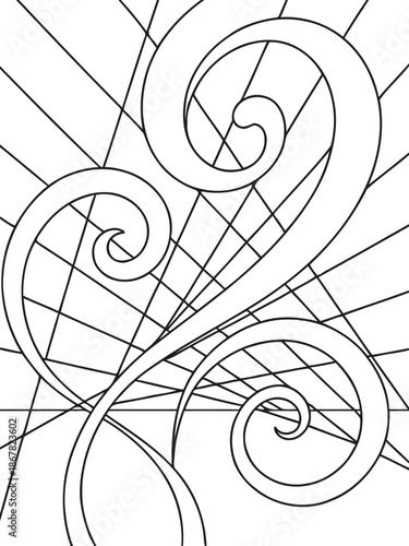 Geometric Abstraction in Lines: A mesmerizing display of intricate lines and graceful curves intertwines to create a compelling abstract composition.