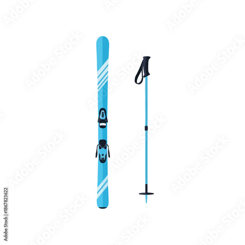Blue Ski and Pole for Winter Sports.