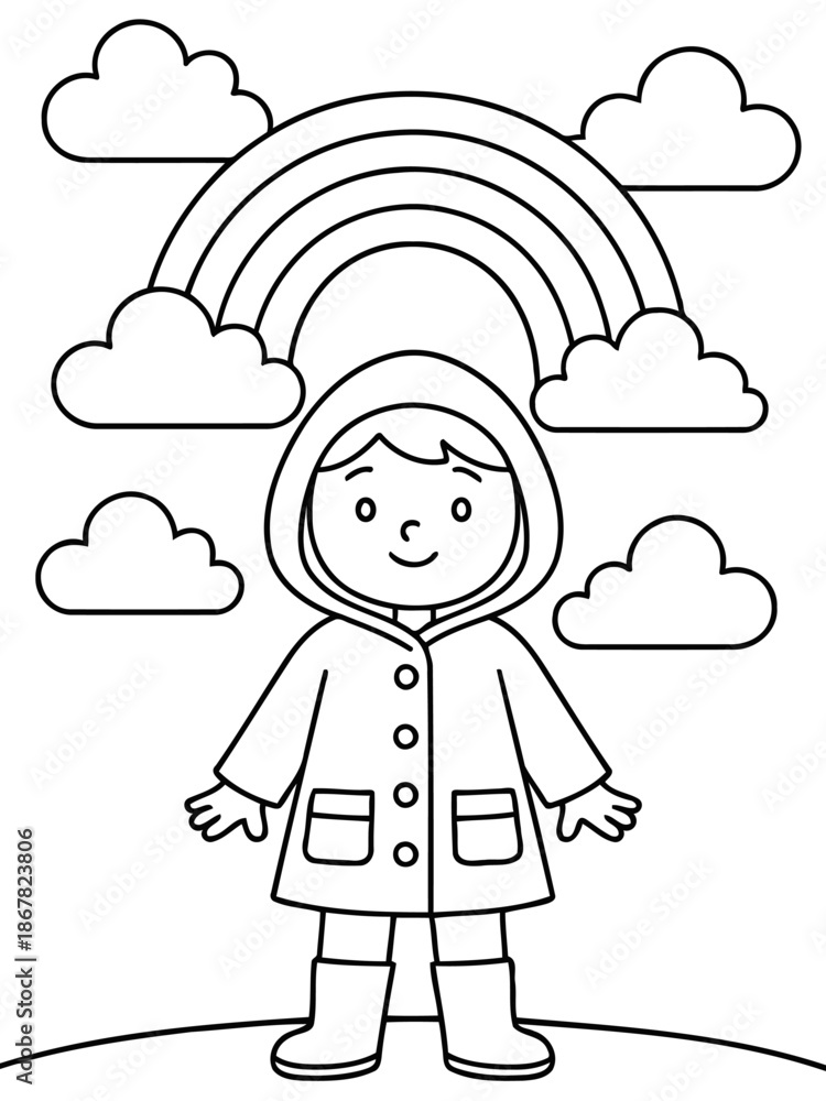 Fototapeta premium Sunny Day's Promise: A cheerful young individual stands beneath a vibrant rainbow, embodies the optimism and wonder of a sunny day.