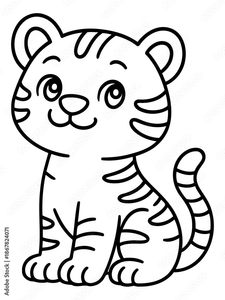 Fototapeta premium Tiger Cub's Simple Sketch: A charming and simplified illustration of a baby tiger, perfect for children's books or educational materials.