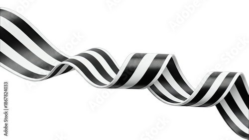 Black and white striped ribbon waving