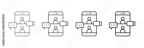 Video Call Icons Vector Set In Different Stroke Line Style