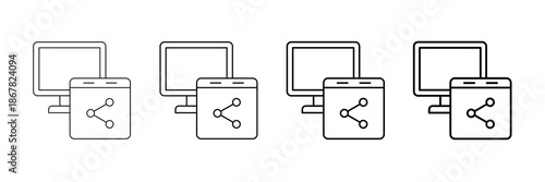 Screen Share Icons Vector Set In Different Stroke Line Style