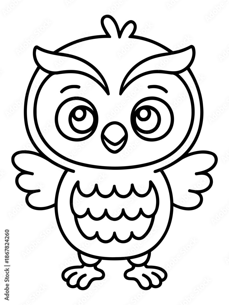 Fototapeta premium Whimsical Owl Illustration: A charming owl illustration, designed in a simple line art style. Its big eyes and cute pose.