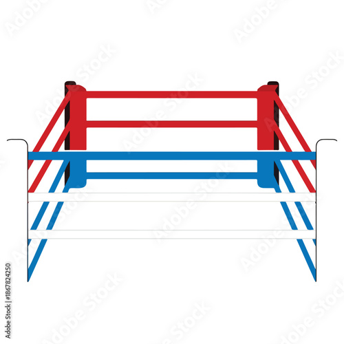 boxing ring red blue white ropes.