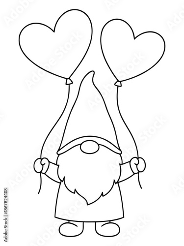 Gnome's Heartfelt Greetings: A charming illustration depicts a whimsical gnome holding heart-shaped balloons, spreading joy and affection with its endearing presence. 