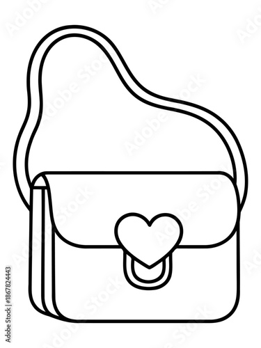 Heart-shaped Handbag Illustration: A minimalist illustration of a handbag, featuring a heart-shaped clasp, a shoulder strap, and clean lines, perfect for artistic projects.