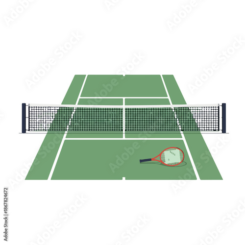 Tennis Court with Racket Top View.