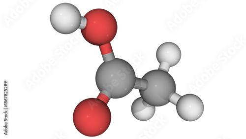 structural formula of acetic acid, molecular shape isolated on white background