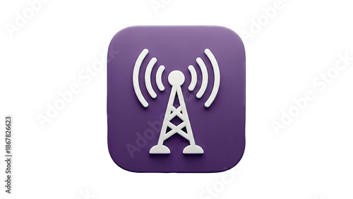 3D Icon: Purple Square with White Radio Tower and Signal Waves