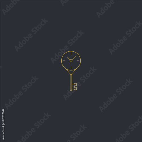 Clock and key line art logo symbolizing time, access, and opportunity.