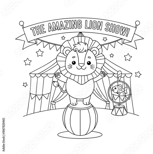 Funny Circus Animal with Balloon and Party Hat Sketch