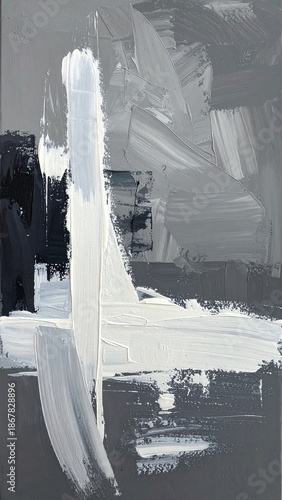 Abstract grey/white paint strokes, bold and textured