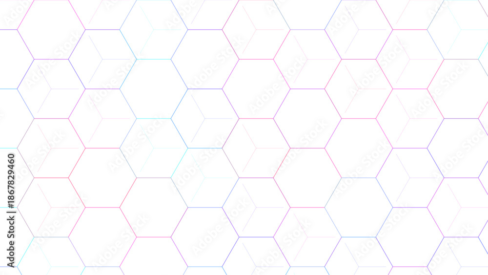Fototapeta premium Abstract White Hexagon Pattern with Pastel Gradient Lines