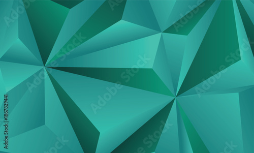 Abstract geometric background with faceted teal and green gradient polygons, creating a modern low poly texture or crystalline mosaic pattern for digital art and design