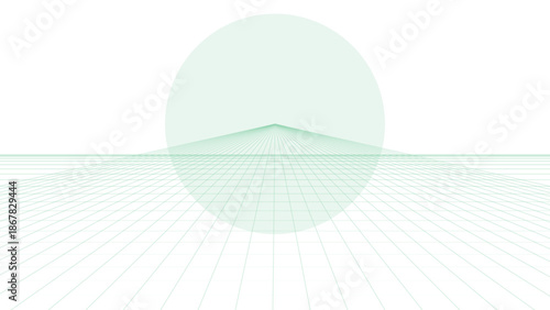 Abstract Wireframe Landscape with Circle in Sky