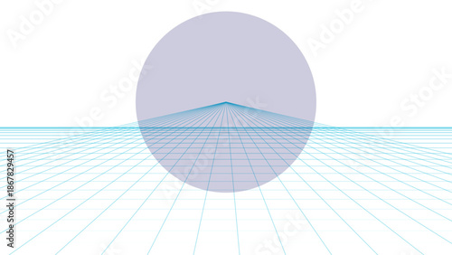 Abstract Wireframe Landscape Horizon with Circle