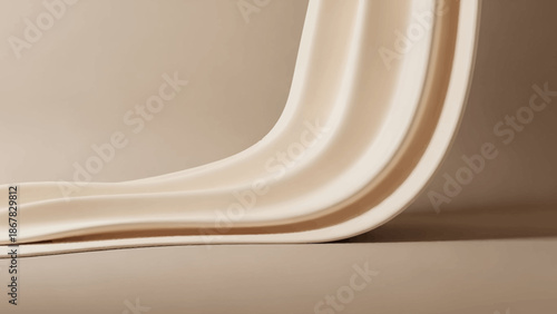 Smooth flowing beige fabric draped elegantly in a gentle curve, minimalist aesthetic.
