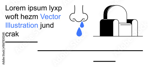 Health awareness, anatomy education, respiratory issues, abstract art, graphic design, creative concepts. Stylized nose with droplet and minimalistic architectural shapes. Health awareness