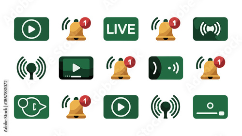 Array of various live streaming icons.