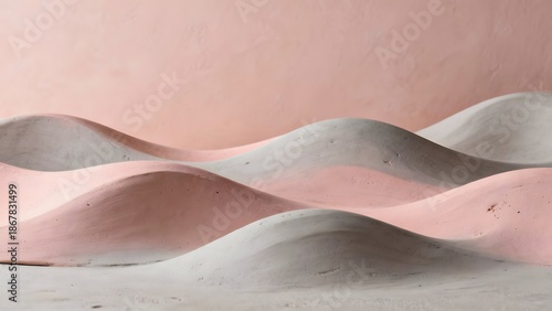 Abstract Pink and Grey Wavy Forms Background - Minimalist Pastel Dunes Texture for Modern Design