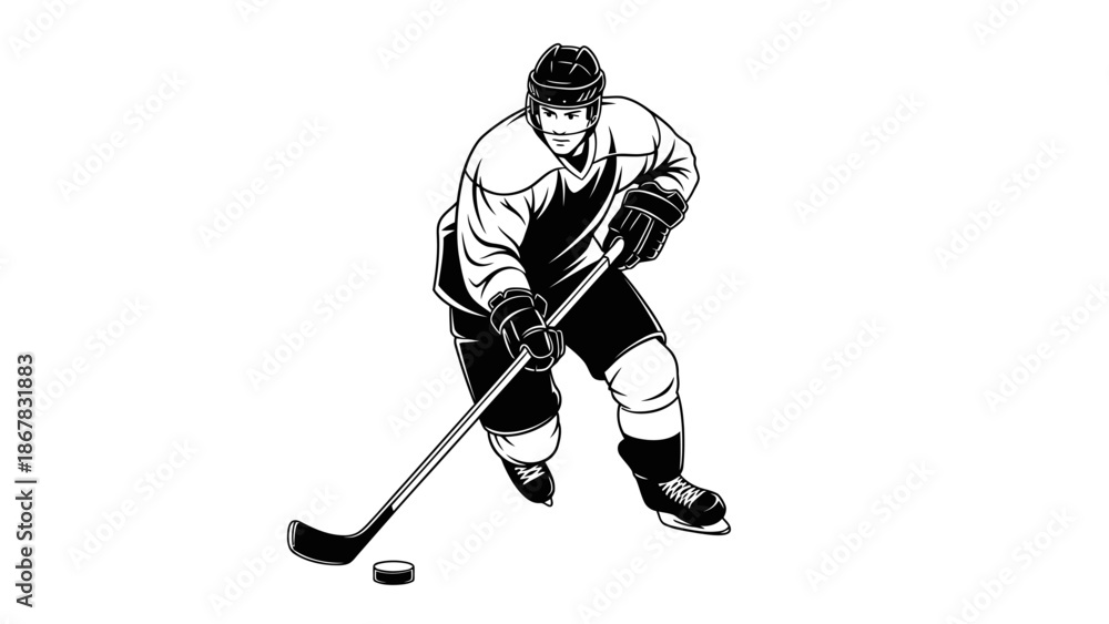 Αυτοκόλλητο Hockey player in action with puck.