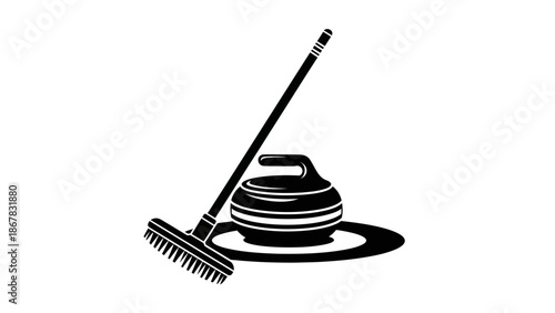 Curling stone and broom equipment.