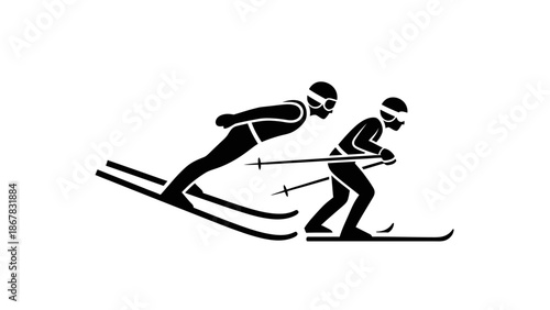 Two skiers in racing motion side.
