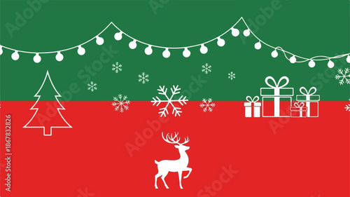 Christmas Festive Holiday Celebration Scene with Gifts, Lights, and a Reindeer