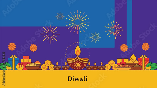 Diwali Celebration A Colorful Vector Illustration with Traditional Lamps and Gifts