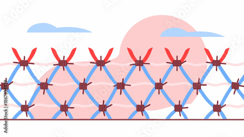 Edgy Barbed Wire Pattern in Steel Blue to Fiery Orange Gradients - AI-generated illustration