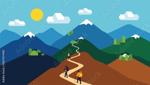 Hiking Trail Through Mountains A Journey of Adventure and Nature's Beauty with Hikers