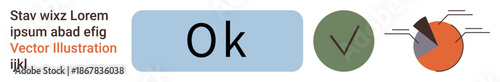 Data validation, decision-making, approval processes, analytics, project management, efficiency. OK text with check mark and pie chart with segments and arrows. Data validation and decision-making
