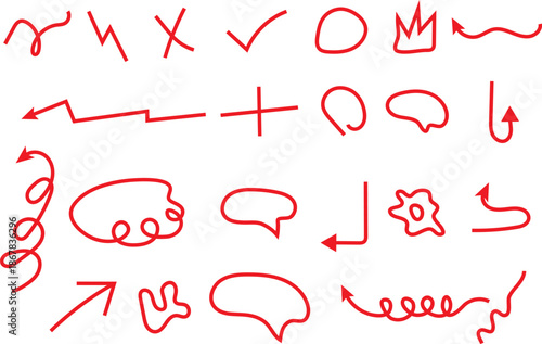 Hand drawn red doodle elements with various arrows