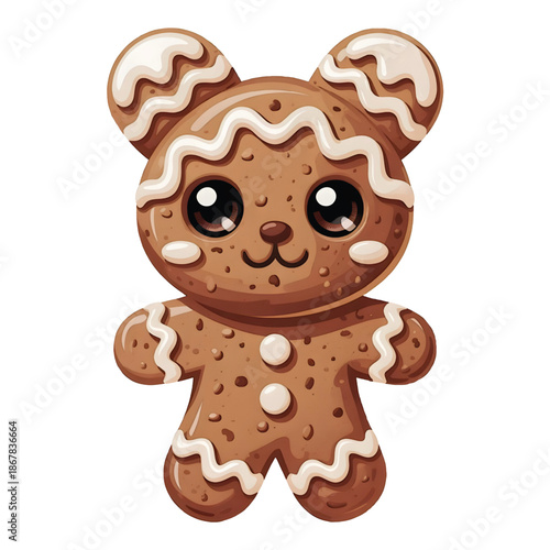 Cute Kawaii Gingerbread Bear Character-png