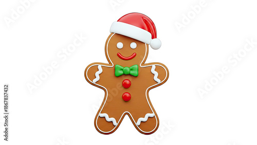 Gingerbread Man with Santa Hat and Green Bow Tie