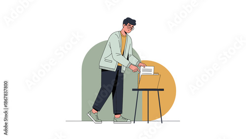 Man Shredding Documents with Paper Shredder Machine, Data Security Concept