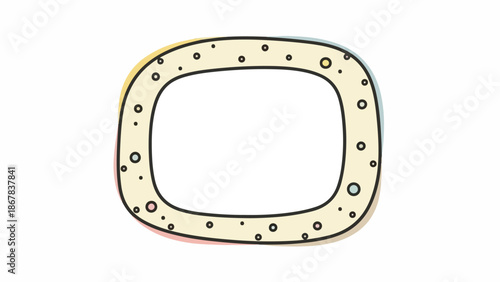 A beige gasket with a black outline and evenly spaced holes on a white background, showcasing industrial design elements.
