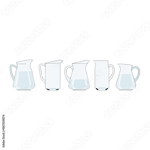 White jugs with milk pitcher set dairy container.