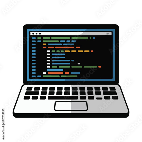 Laptop displaying colorful code, representing programming and software development