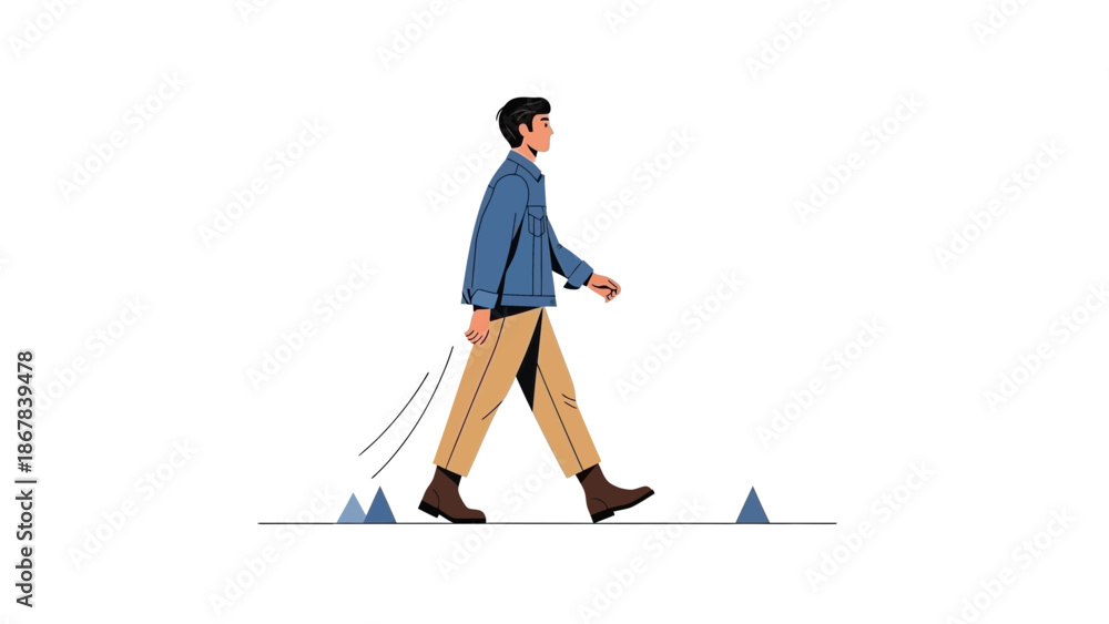 Obraz premium Man walking through obstacles, conceptual illustration of overcoming challenges