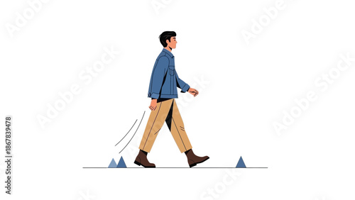 Man walking through obstacles, conceptual illustration of overcoming challenges