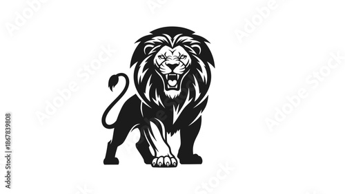 Black and White Lion Illustration Standing.