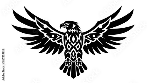 Black Eagle Silhouette Tattoo Design Illustration.
