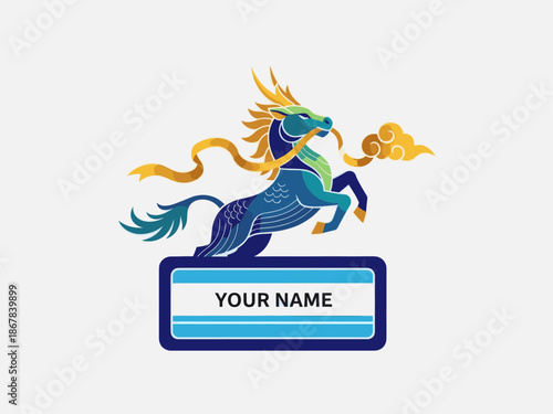 Dragon Mascot Name Badge Illustration