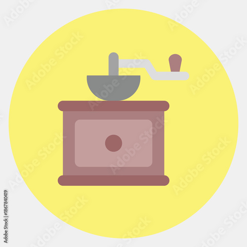 Icon coffee grinder. Coffee shop elements. Icon in color mate style.