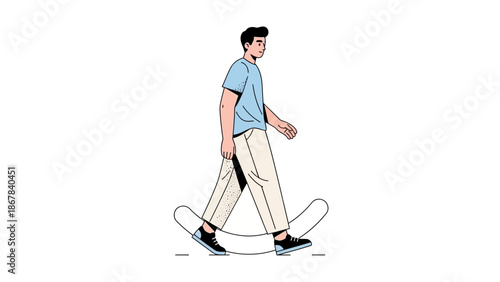 Man Walking with Skateboard Vector Illustration