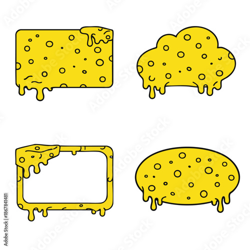 Cheese slice melting cheese cartoon style yellow food dairy product cheese texture cheese border cheese frame cheese blob cheese oval